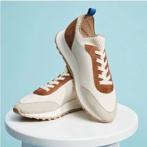 J.McLaughlin Dash Knit & Suede Sport-Luxe Slip On Sneaker in Cognac/Cream  Sz 7